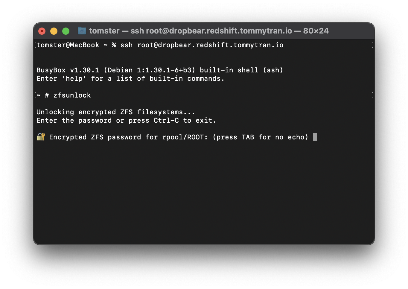 Dropbear with Proxmox ZFS